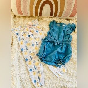 Baby Boho Package deal! 0-3 month Denim summer Romper and floral one piece!